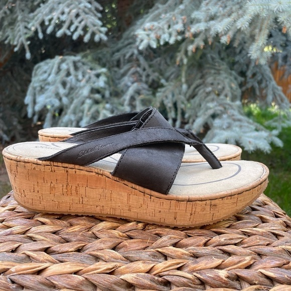 NEW Eddie Bauer Kara Black Leather Thong Toe Wedge Slide Sandal. Women’s size 9 - Picture 4 of 9